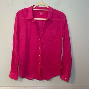 Lilly Pulitzer Anna Maria 100% Cotton Pink Button Down Long Sleeve Top Sz Small